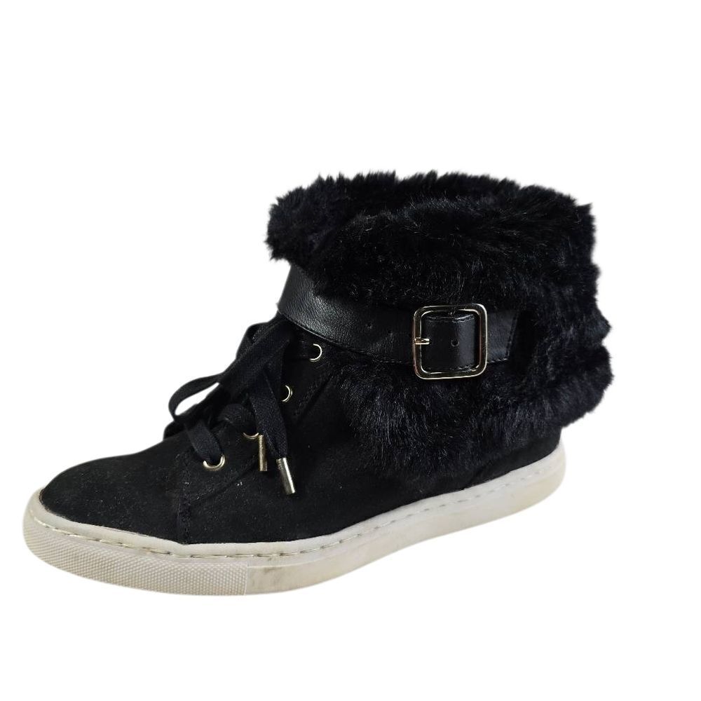 Jennifer Lopez Black Fur-Trimmed Sneakers